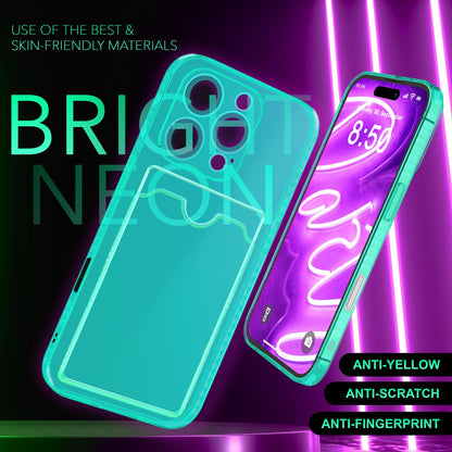 NALIA Neon Silikonhülle für iPhone 16 Pro – Kartenfach & Knallige Signal-Farbe – CARDPOP (Anti-Shock Handyhülle) – Marke aus Berlin