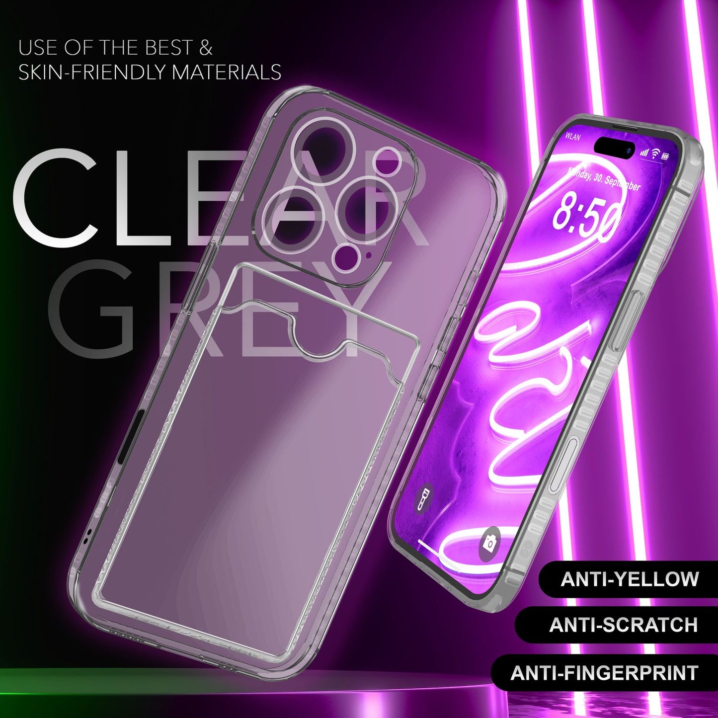 NALIA Neon Silikonhülle für iPhone 16 Pro – Kartenfach & Knallige Signal-Farbe – CARDPOP (Anti-Shock Handyhülle) – Marke aus Berlin
