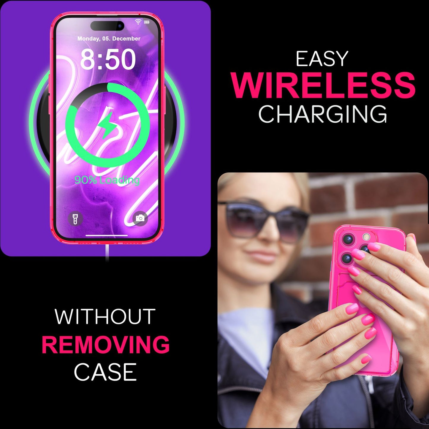 NALIA Neon Silikonhülle für iPhone 16 Pro – Kartenfach & Knallige Signal-Farbe – CARDPOP (Anti-Shock Handyhülle) – Marke aus Berlin