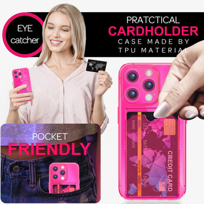 NALIA Neon Silikonhülle für iPhone 16 Pro – Kartenfach & Knallige Signal-Farbe – CARDPOP (Anti-Shock Handyhülle) – Marke aus Berlin
