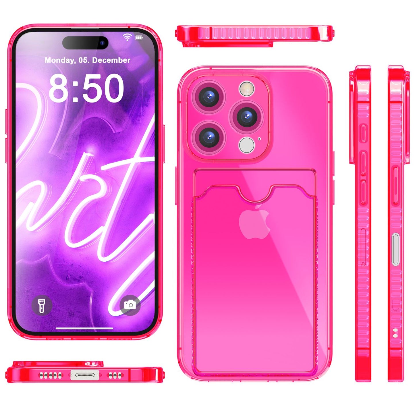 NALIA Neon Silikonhülle für iPhone 16 Pro – Kartenfach & Knallige Signal-Farbe – CARDPOP (Anti-Shock Handyhülle) – Marke aus Berlin