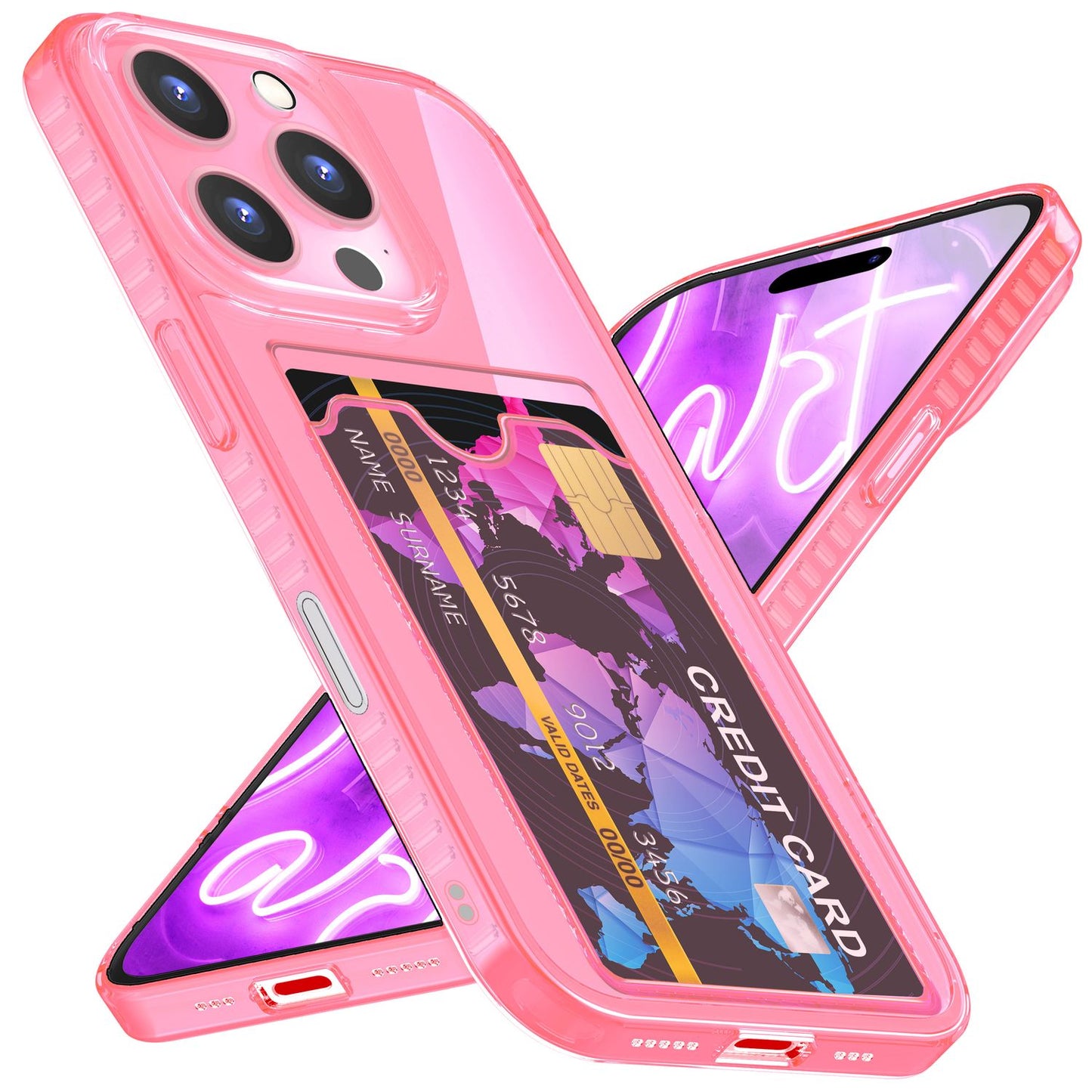NALIA Neon Silikonhülle für iPhone 16 Pro – Kartenfach & Knallige Signal-Farbe – CARDPOP (Anti-Shock Handyhülle) – Marke aus Berlin