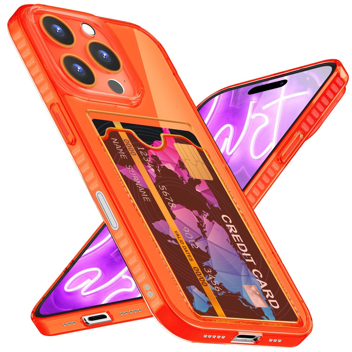 NALIA Neon Silikonhülle für iPhone 16 Pro – Kartenfach & Knallige Signal-Farbe – CARDPOP (Anti-Shock Handyhülle) – Marke aus Berlin