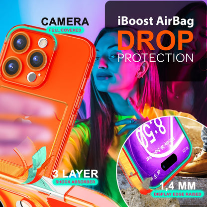 NALIA Neon Silikonhülle für iPhone 16 Pro – Kartenfach & Knallige Signal-Farbe – CARDPOP (Anti-Shock Handyhülle) – Marke aus Berlin