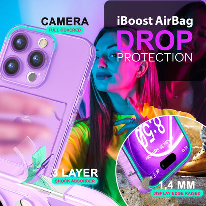 NALIA Neon Silikonhülle für iPhone 16 Pro – Kartenfach & Knallige Signal-Farbe – CARDPOP (Anti-Shock Handyhülle) – Marke aus Berlin