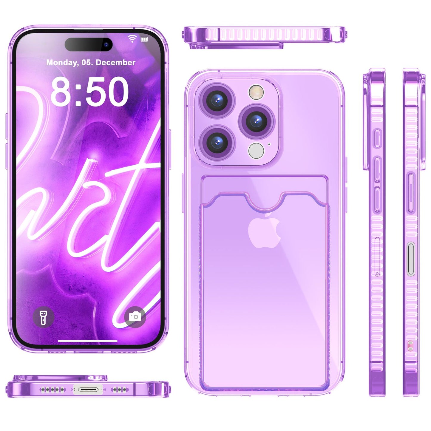 NALIA Neon Silikonhülle für iPhone 16 Pro – Kartenfach & Knallige Signal-Farbe – CARDPOP (Anti-Shock Handyhülle) – Marke aus Berlin