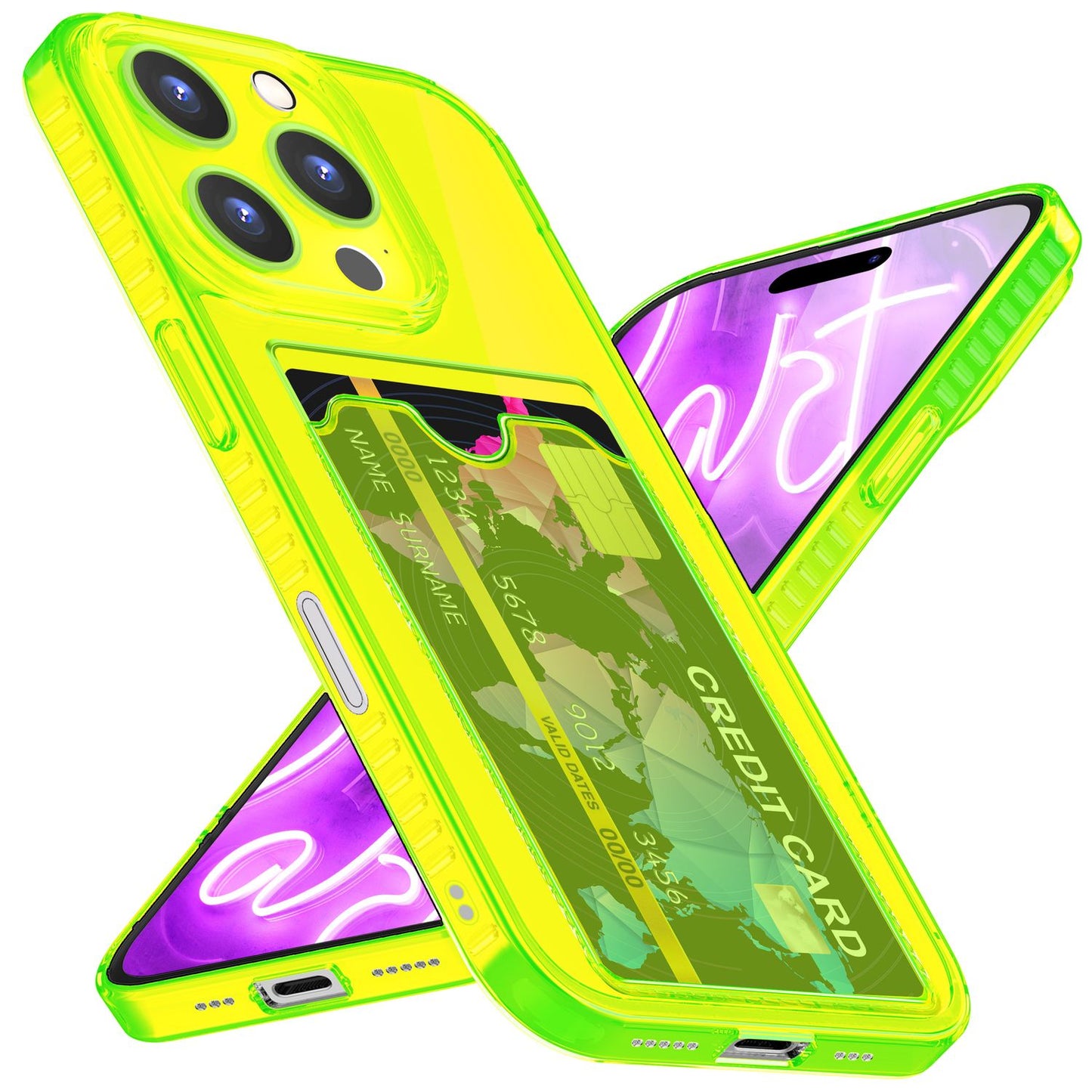 NALIA Neon Silikonhülle für iPhone 16 Pro – Kartenfach & Knallige Signal-Farbe – CARDPOP (Anti-Shock Handyhülle) – Marke aus Berlin