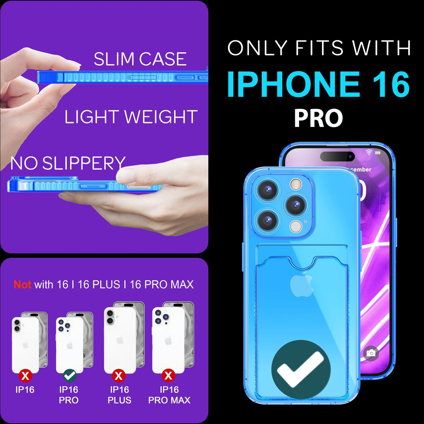 NALIA Neon Silikonhülle für iPhone 16 Pro – Kartenfach & Knallige Signal-Farbe – CARDPOP (Anti-Shock Handyhülle) – Marke aus Berlin