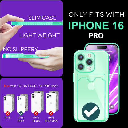 NALIA Neon Silikonhülle für iPhone 16 Pro – Kartenfach & Knallige Signal-Farbe – CARDPOP (Anti-Shock Handyhülle) – Marke aus Berlin