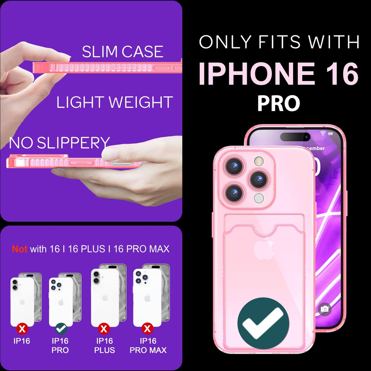 NALIA Neon Silikonhülle für iPhone 16 Pro – Kartenfach & Knallige Signal-Farbe – CARDPOP (Anti-Shock Handyhülle) – Marke aus Berlin