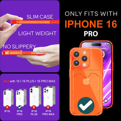 NALIA Neon Silikonhülle für iPhone 16 Pro – Kartenfach & Knallige Signal-Farbe – CARDPOP (Anti-Shock Handyhülle) – Marke aus Berlin