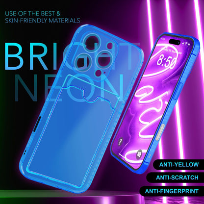 NALIA Neon Silikonhülle für iPhone 16 Pro Max – Kartenfach & Knallige Signal-Farbe – CARDPOP (Anti-Shock Handyhülle) – Marke aus Berlin