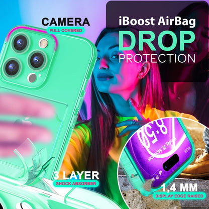 NALIA Neon Silikonhülle für iPhone 16 Pro Max – Kartenfach & Knallige Signal-Farbe – CARDPOP (Anti-Shock Handyhülle) – Marke aus Berlin