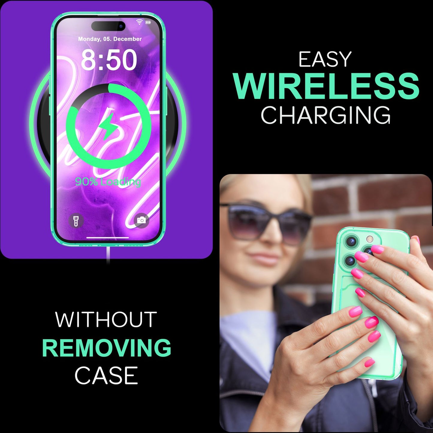 NALIA Neon Silikonhülle für iPhone 16 Pro Max – Kartenfach & Knallige Signal-Farbe – CARDPOP (Anti-Shock Handyhülle) – Marke aus Berlin