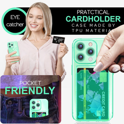NALIA Neon Silikonhülle für iPhone 16 Pro Max – Kartenfach & Knallige Signal-Farbe – CARDPOP (Anti-Shock Handyhülle) – Marke aus Berlin