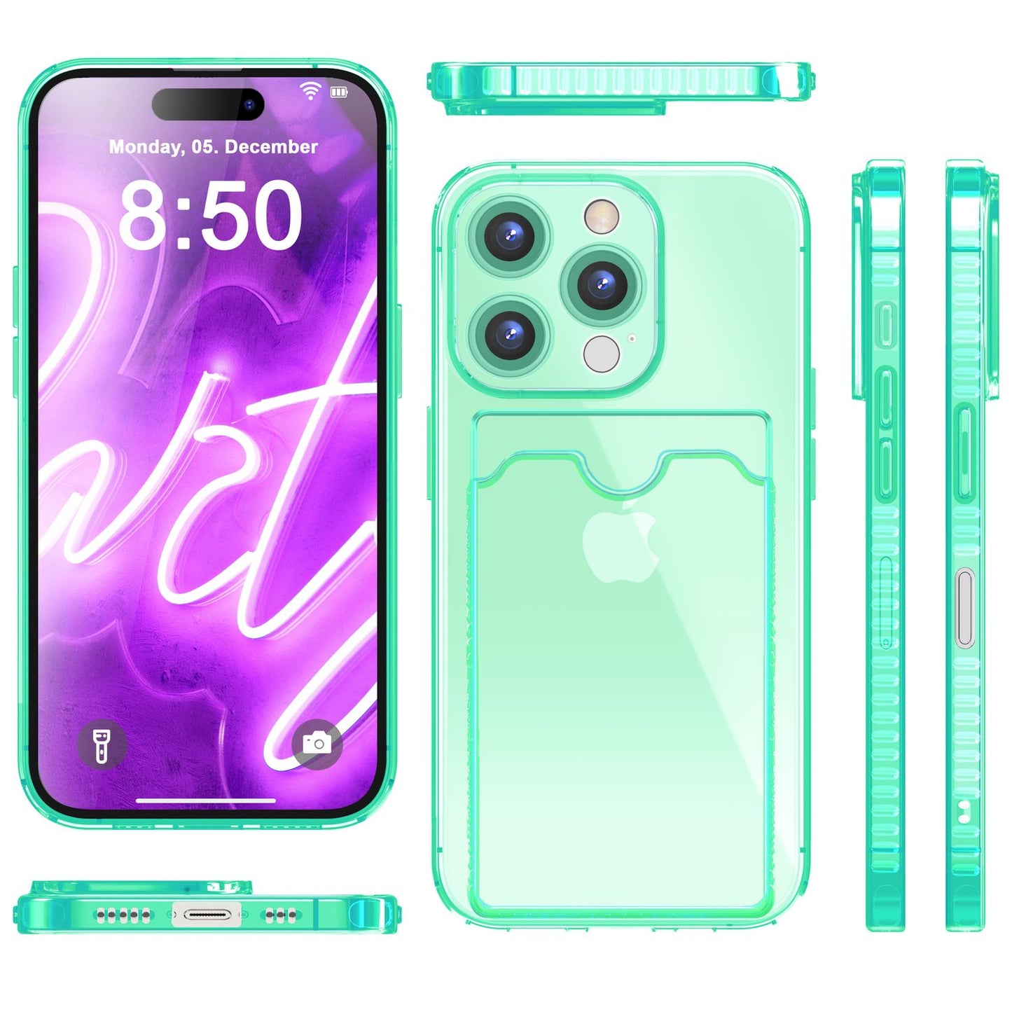 NALIA Neon Silikonhülle für iPhone 16 Pro Max – Kartenfach & Knallige Signal-Farbe – CARDPOP (Anti-Shock Handyhülle) – Marke aus Berlin