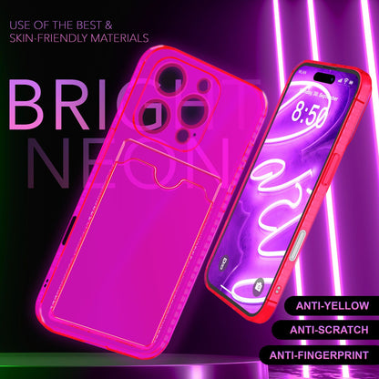 NALIA Neon Silikonhülle für iPhone 16 Pro Max – Kartenfach & Knallige Signal-Farbe – CARDPOP (Anti-Shock Handyhülle) – Marke aus Berlin