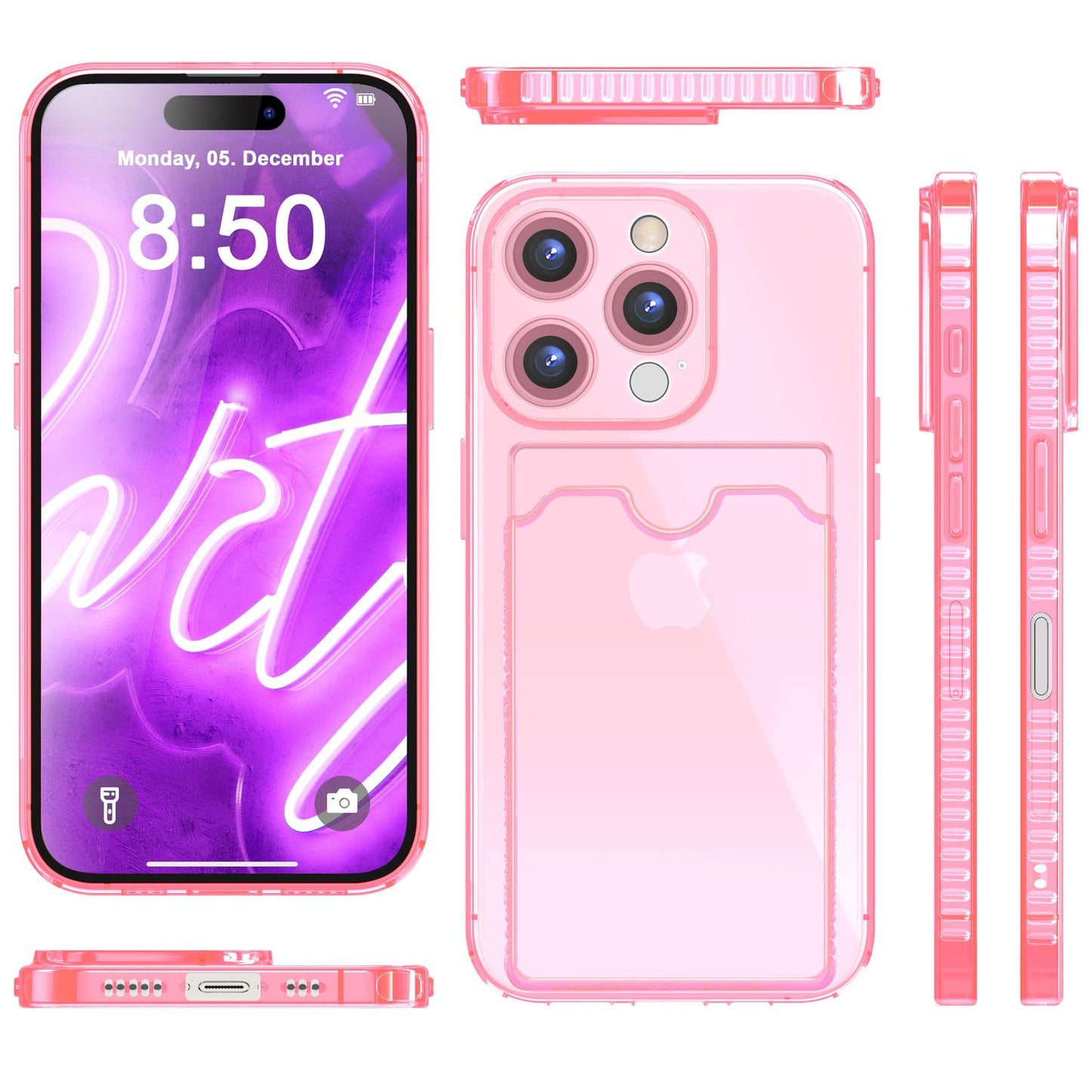 NALIA Neon Silikonhülle für iPhone 16 Pro Max – Kartenfach & Knallige Signal-Farbe – CARDPOP (Anti-Shock Handyhülle) – Marke aus Berlin
