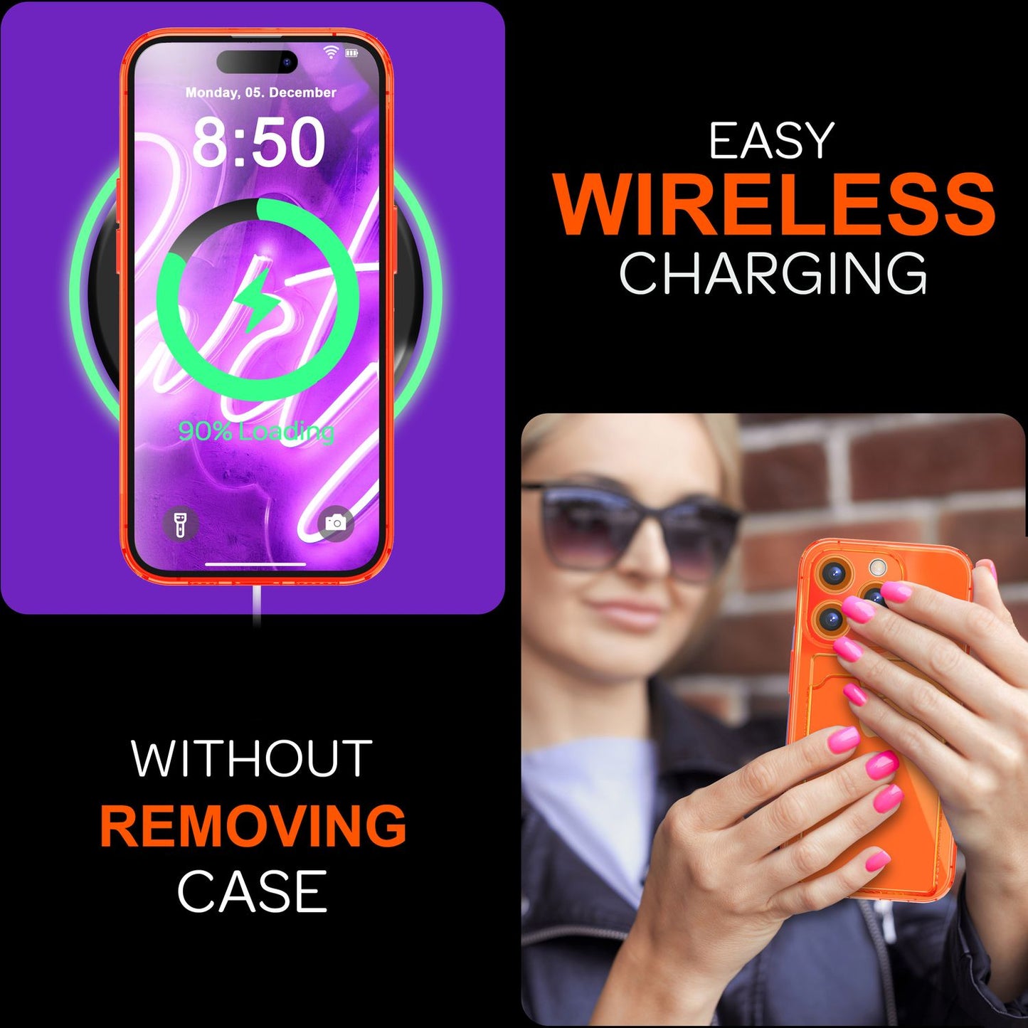 NALIA Neon Silikonhülle für iPhone 16 Pro Max – Kartenfach & Knallige Signal-Farbe – CARDPOP (Anti-Shock Handyhülle) – Marke aus Berlin