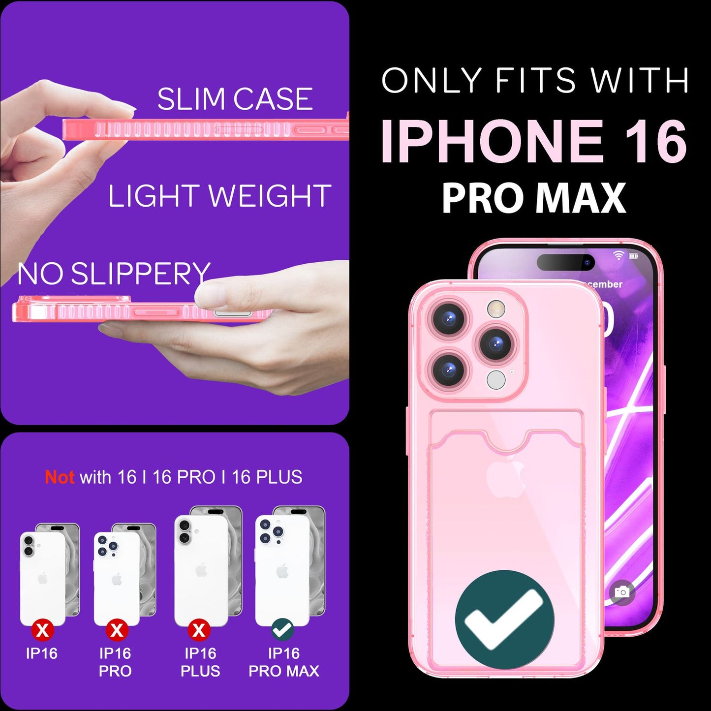 NALIA Neon Silikonhülle für iPhone 16 Pro Max – Kartenfach & Knallige Signal-Farbe – CARDPOP (Anti-Shock Handyhülle) – Marke aus Berlin