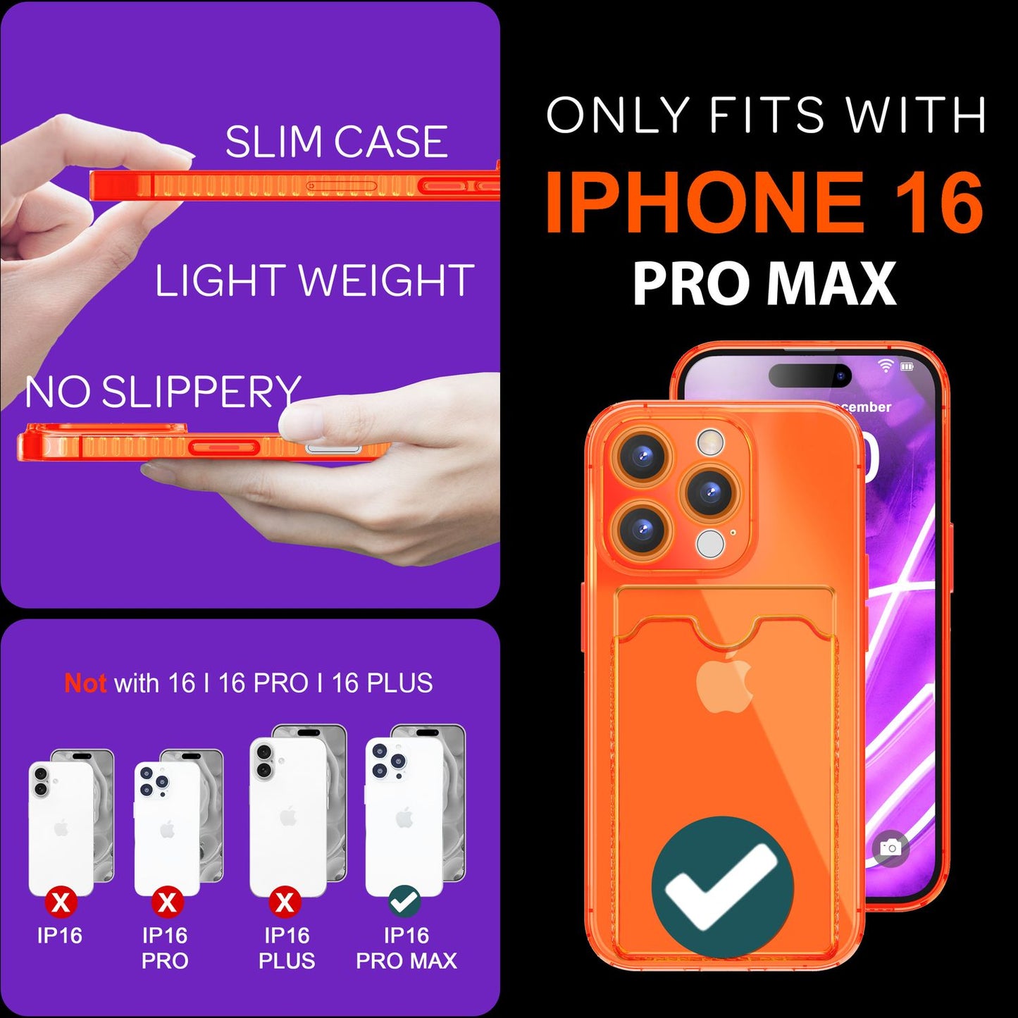 NALIA Neon Silikonhülle für iPhone 16 Pro Max – Kartenfach & Knallige Signal-Farbe – CARDPOP (Anti-Shock Handyhülle) – Marke aus Berlin
