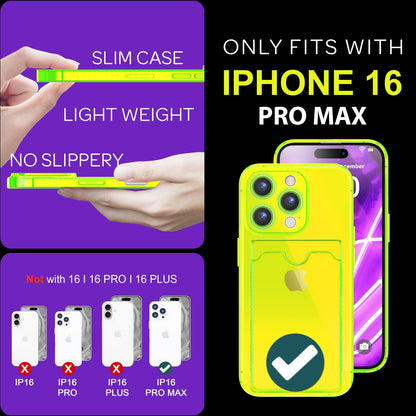 NALIA Neon Silikonhülle für iPhone 16 Pro Max – Kartenfach & Knallige Signal-Farbe – CARDPOP (Anti-Shock Handyhülle) – Marke aus Berlin