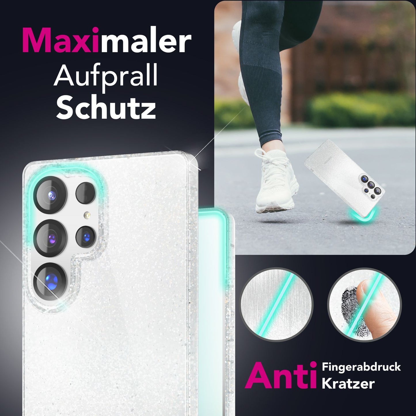 NALIA Glitzerhülle für Samsung Galaxy S25 Ultra – Funkelndes Silikon Case – DAZZLIN (Transparent & Stoßfest) – Marke aus Berlin