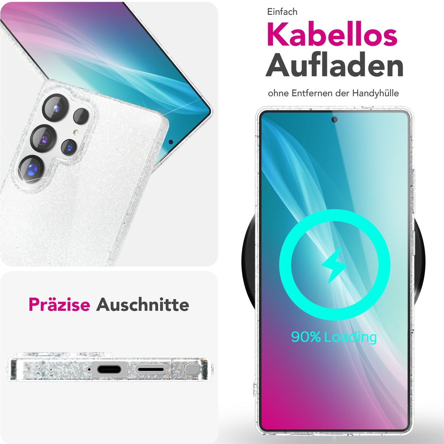 NALIA Glitzerhülle für Samsung Galaxy S25 Ultra – Funkelndes Silikon Case – DAZZLIN (Transparent & Stoßfest) – Marke aus Berlin