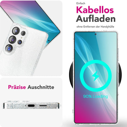 NALIA Glitzerhülle für Samsung Galaxy S25 Ultra – Funkelndes Silikon Case – DAZZLIN (Transparent & Stoßfest) – Marke aus Berlin