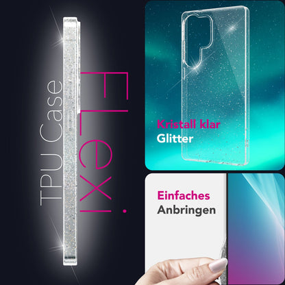 NALIA Glitzerhülle für Samsung Galaxy S25 Ultra – Funkelndes Silikon Case – DAZZLIN (Transparent & Stoßfest) – Marke aus Berlin