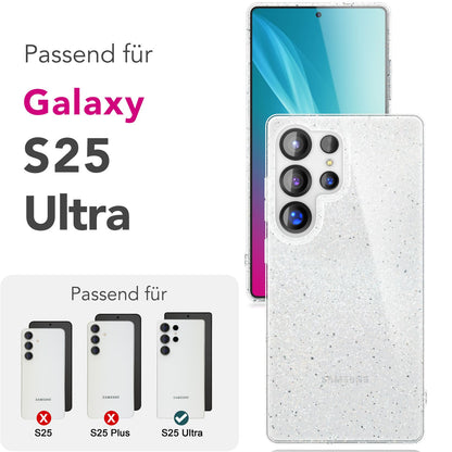 NALIA Glitzerhülle für Samsung Galaxy S25 Ultra – Funkelndes Silikon Case – DAZZLIN (Transparent & Stoßfest) – Marke aus Berlin