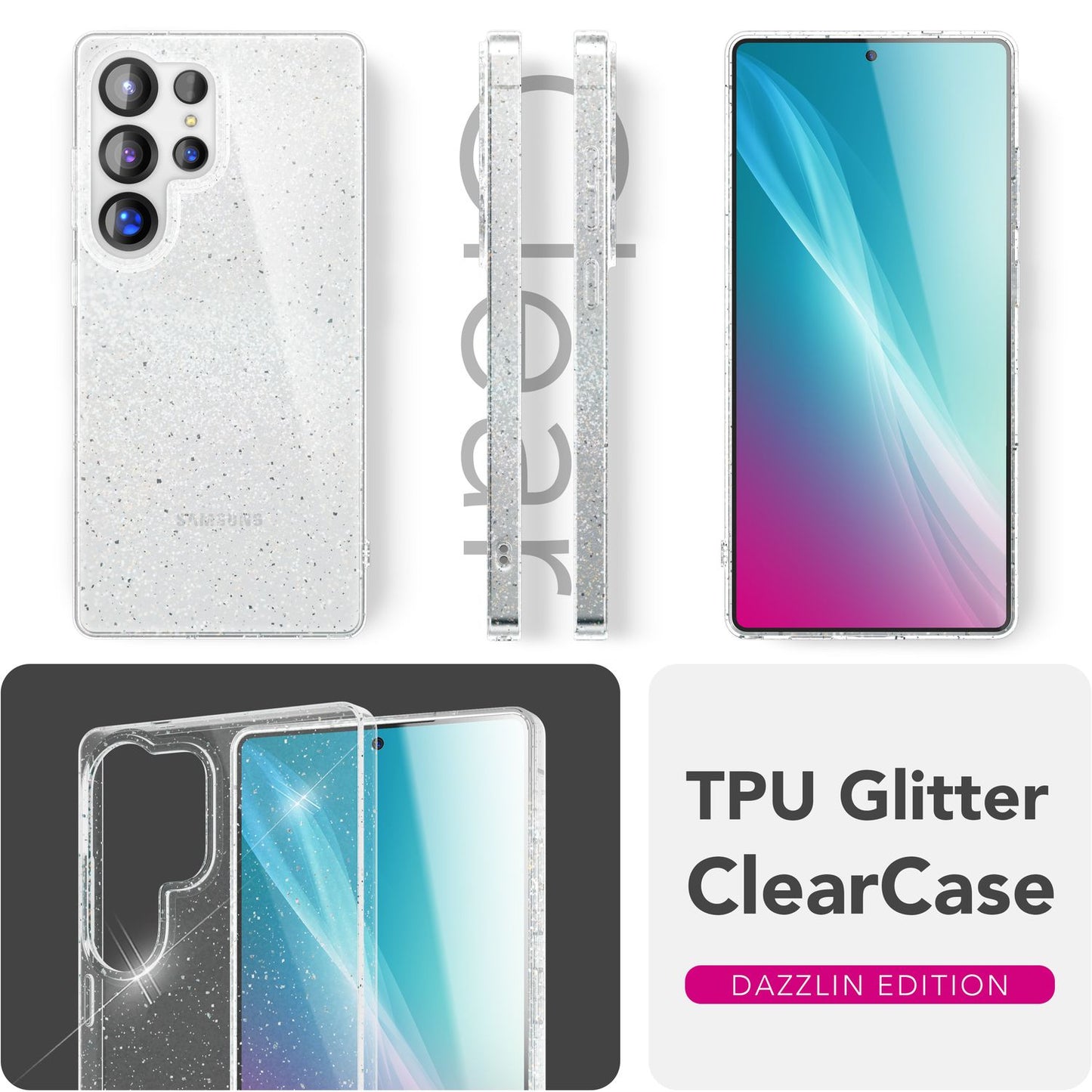 NALIA Glitzerhülle für Samsung Galaxy S25 Ultra – Funkelndes Silikon Case – DAZZLIN (Transparent & Stoßfest) – Marke aus Berlin