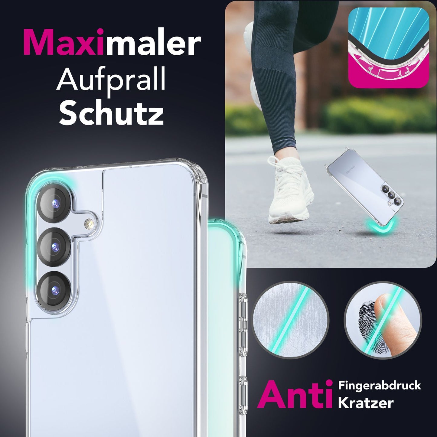 NALIA Handykette für Samsung Galaxy S25 – Transparentes Hybrid-Case & Band – HANGIT PRO (Anti-Gelb Rückseite & Verstellbar) – Marke aus Berlin