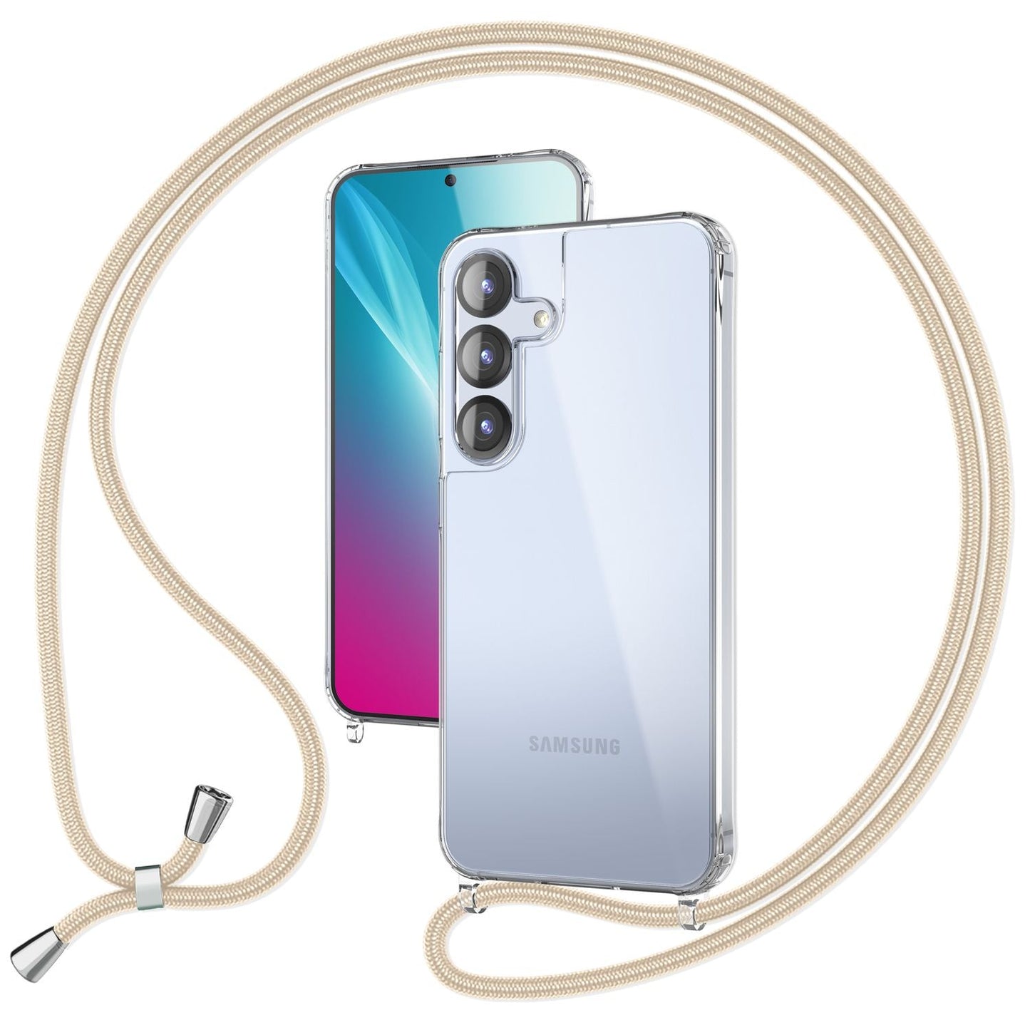 NALIA Handykette für Samsung Galaxy S25 – Transparentes Hybrid-Case & Band – HANGIT PRO (Anti-Gelb Rückseite & Verstellbar) – Marke aus Berlin