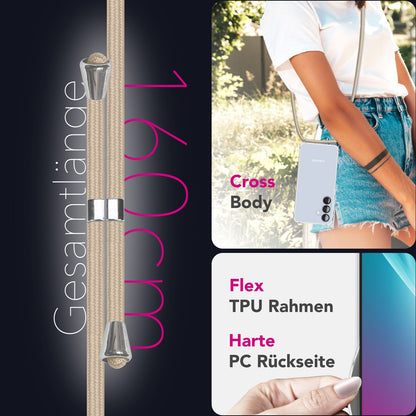 NALIA Handykette für Samsung Galaxy S25 – Transparentes Hybrid-Case & Band – HANGIT PRO (Anti-Gelb Rückseite & Verstellbar) – Marke aus Berlin