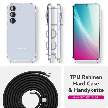 NALIA Handykette für Samsung Galaxy S25 – Transparentes Hybrid-Case & Band – HANGIT PRO (Anti-Gelb Rückseite & Verstellbar) – Marke aus Berlin