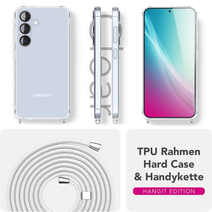 NALIA Handykette für Samsung Galaxy S25 – Transparentes Hybrid-Case & Band – HANGIT PRO (Anti-Gelb Rückseite & Verstellbar) – Marke aus Berlin