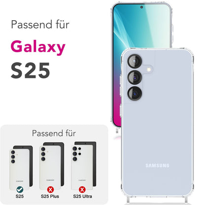 NALIA Handykette für Samsung Galaxy S25 – Transparentes Hybrid-Case & Band – HANGIT PRO (Anti-Gelb Rückseite & Verstellbar) – Marke aus Berlin