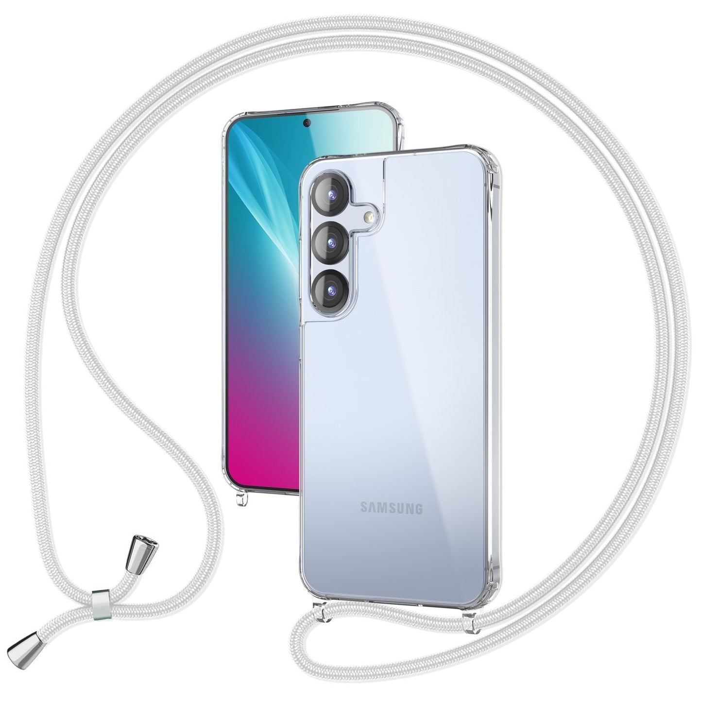 NALIA Handykette für Samsung Galaxy S25 Plus – Transparentes Hybrid-Case & Band – HANGIT PRO (Anti-Gelb Rückseite & Verstellbar) – Marke aus Berlin