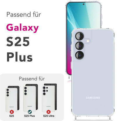 NALIA Handykette für Samsung Galaxy S25 Plus – Transparentes Hybrid-Case & Band – HANGIT PRO (Anti-Gelb Rückseite & Verstellbar) – Marke aus Berlin