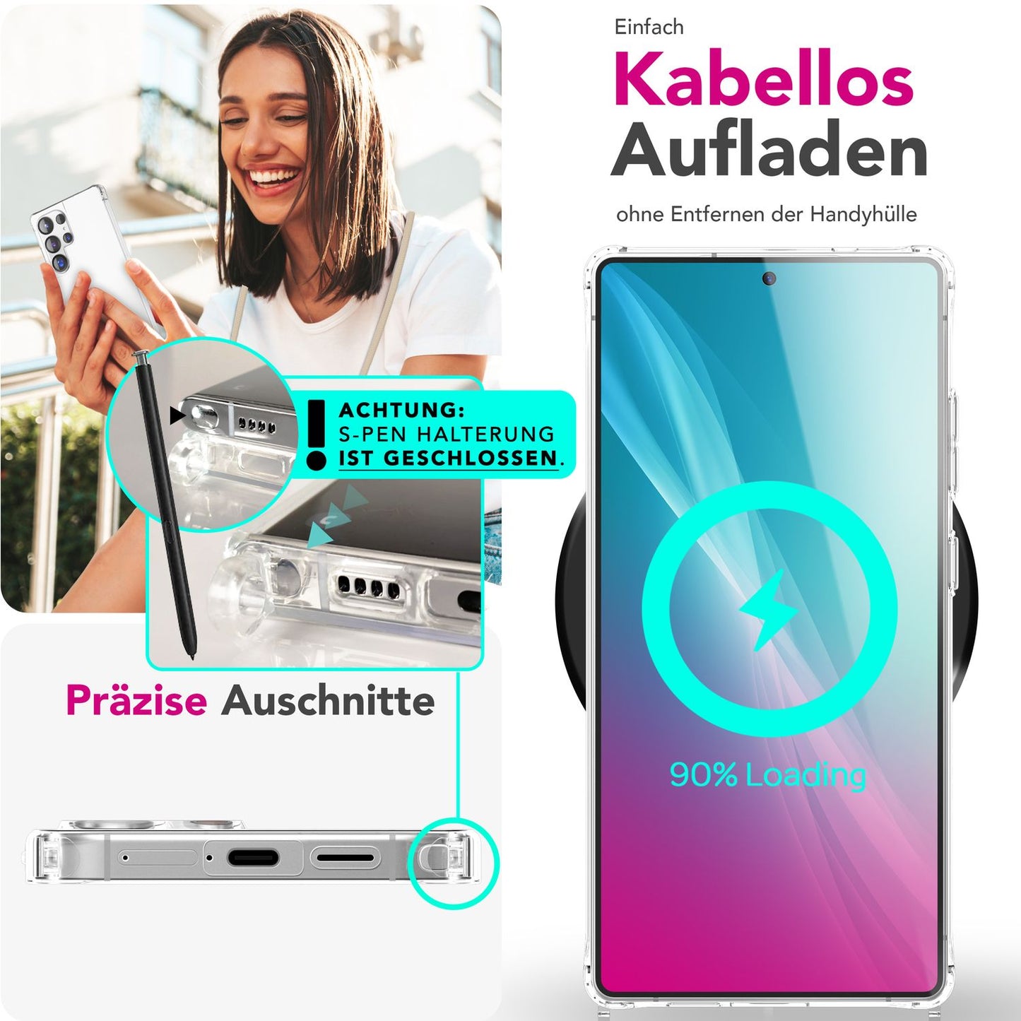 NALIA Handykette für Samsung Galaxy S25 Ultra – Transparentes Hybrid-Case & Band – HANGIT PRO (Anti-Gelb Rückseite & Verstellbar) – Marke aus Berlin