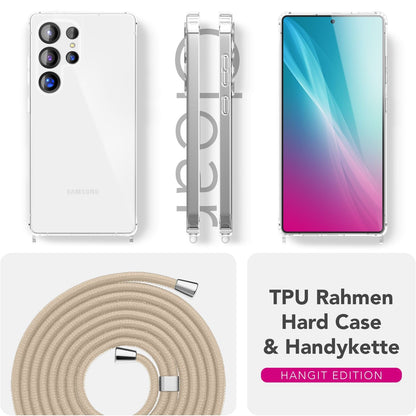 NALIA Handykette für Samsung Galaxy S25 Ultra – Transparentes Hybrid-Case & Band – HANGIT PRO (Anti-Gelb Rückseite & Verstellbar) – Marke aus Berlin