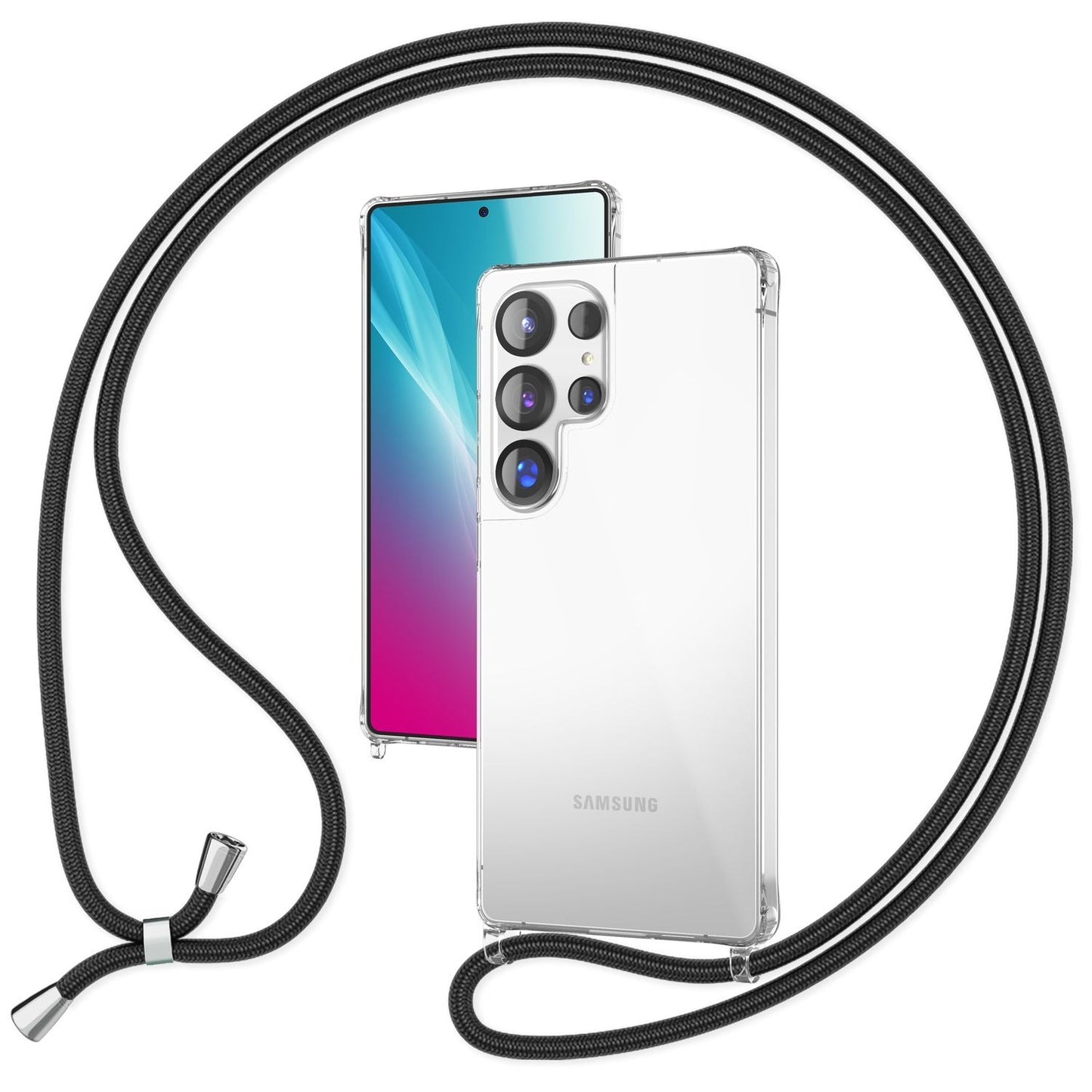 NALIA Handykette für Samsung Galaxy S25 Ultra – Transparentes Hybrid-Case & Band – HANGIT PRO (Anti-Gelb Rückseite & Verstellbar) – Marke aus Berlin
