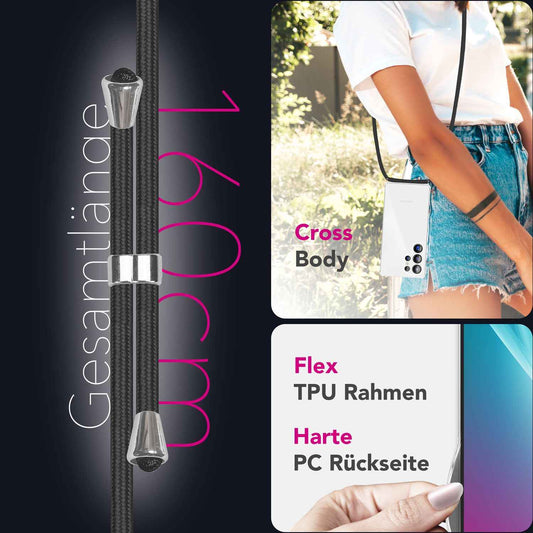 NALIA Handykette für Samsung Galaxy S25 Ultra – Transparentes Hybrid-Case & Band – HANGIT PRO (Anti-Gelb Rückseite & Verstellbar) – Marke aus Berlin