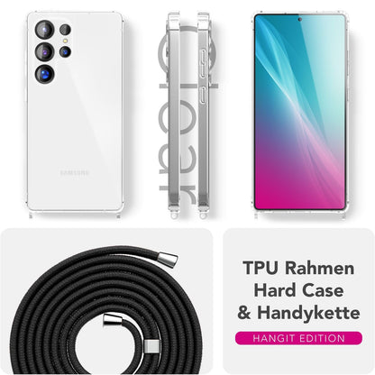 NALIA Handykette für Samsung Galaxy S25 Ultra – Transparentes Hybrid-Case & Band – HANGIT PRO (Anti-Gelb Rückseite & Verstellbar) – Marke aus Berlin