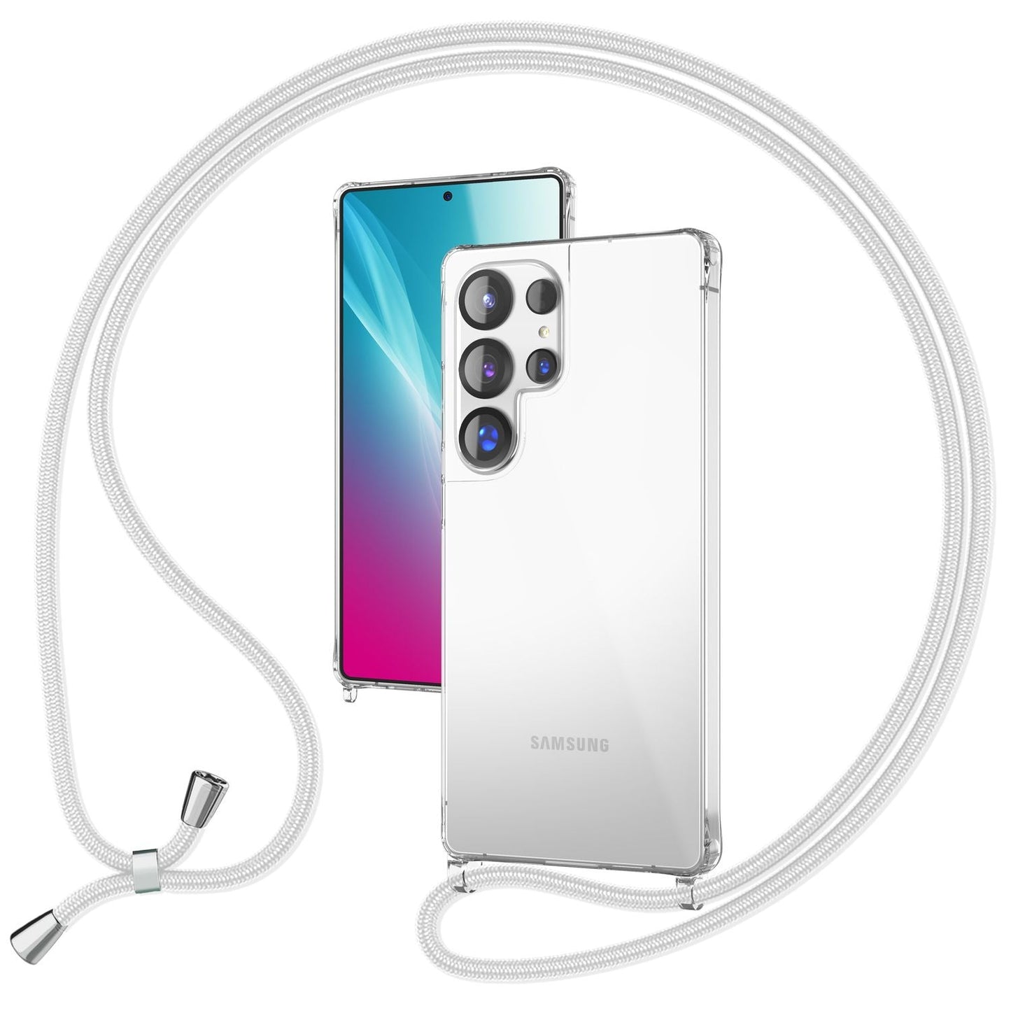 NALIA Handykette für Samsung Galaxy S25 Ultra – Transparentes Hybrid-Case & Band – HANGIT PRO (Anti-Gelb Rückseite & Verstellbar) – Marke aus Berlin