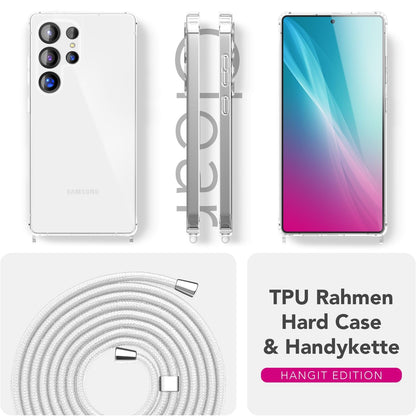 NALIA Handykette für Samsung Galaxy S25 Ultra – Transparentes Hybrid-Case & Band – HANGIT PRO (Anti-Gelb Rückseite & Verstellbar) – Marke aus Berlin