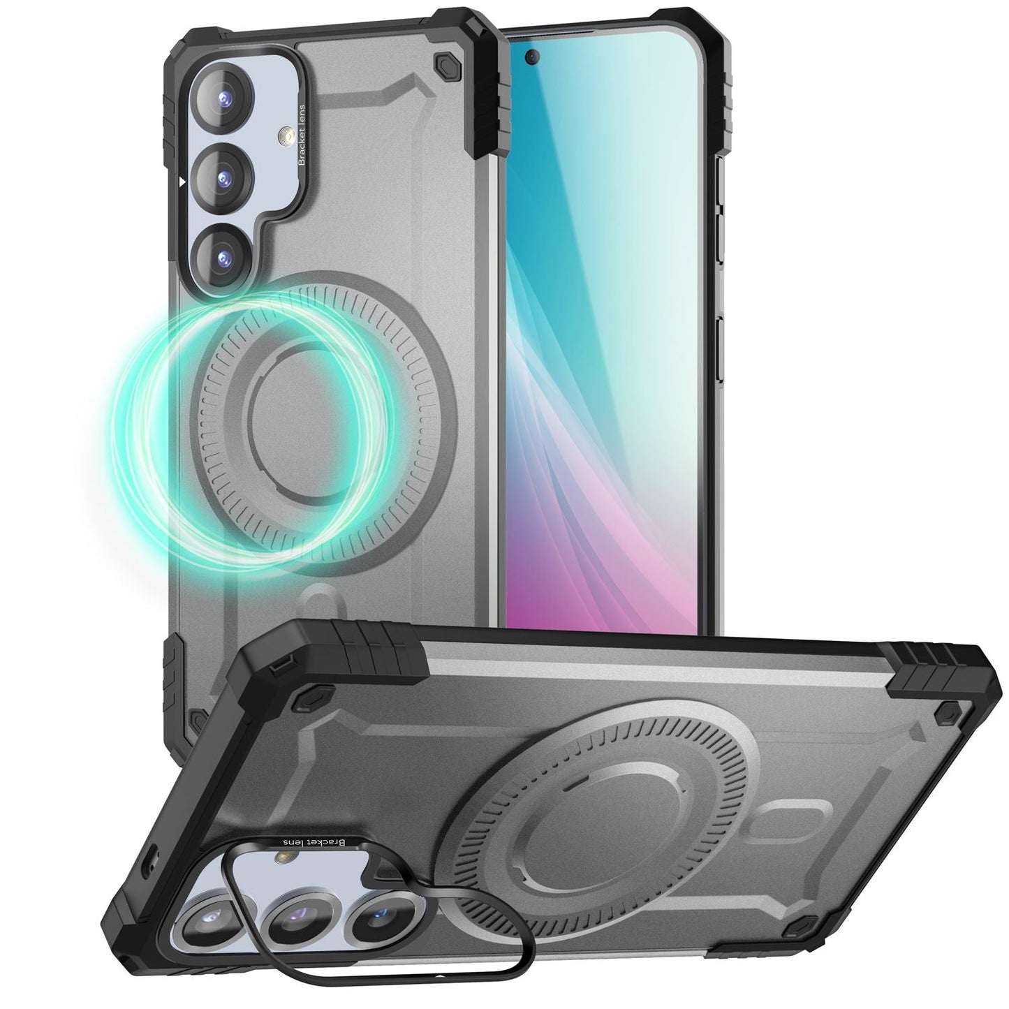NALIA Magnetische Panzerhülle für Samsung Galaxy S25 – MagSafe kompatibel & Kamera-Stand – GRANITE (Outdoor Schutzhülle Stoßfest) – Marke aus Berlin