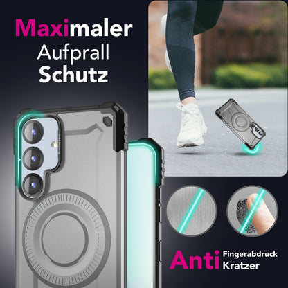 NALIA Magnetische Panzerhülle für Samsung Galaxy S25 – MagSafe kompatibel & Kamera-Stand – GRANITE (Outdoor Schutzhülle Stoßfest) – Marke aus Berlin