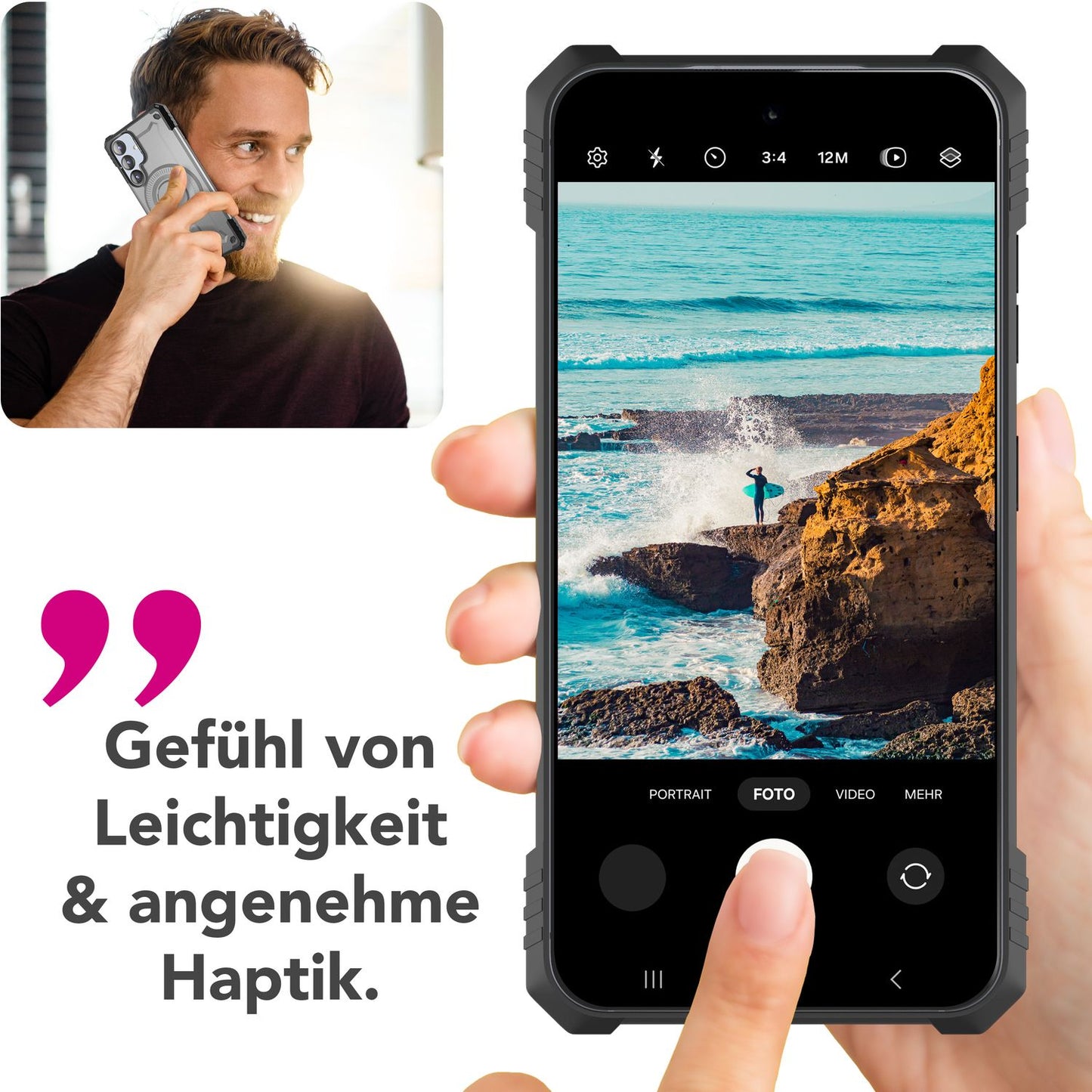 NALIA Magnetische Panzerhülle für Samsung Galaxy S25 – MagSafe kompatibel & Kamera-Stand – GRANITE (Outdoor Schutzhülle Stoßfest) – Marke aus Berlin